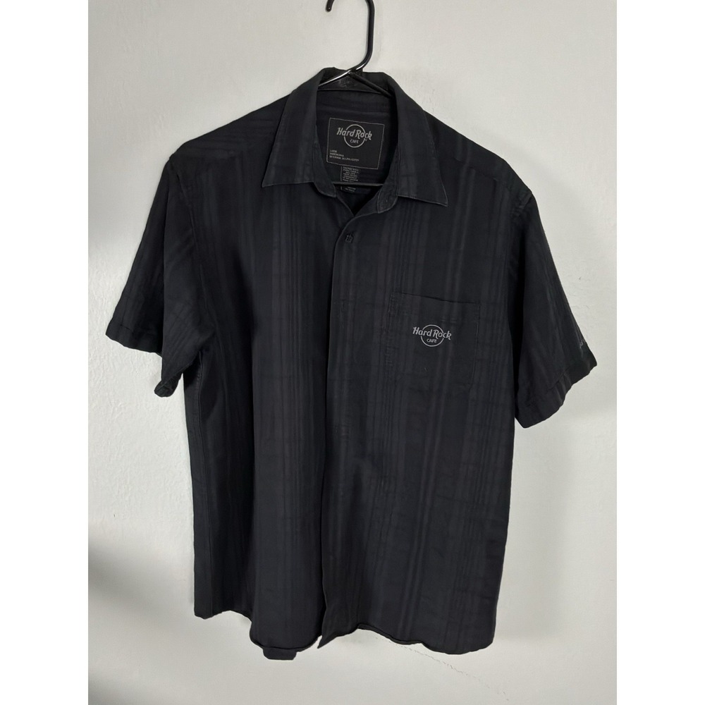 Hard Rock Cafe Black Button Up Shirt‎ Men's Large Logo Pocket Short Sleeve